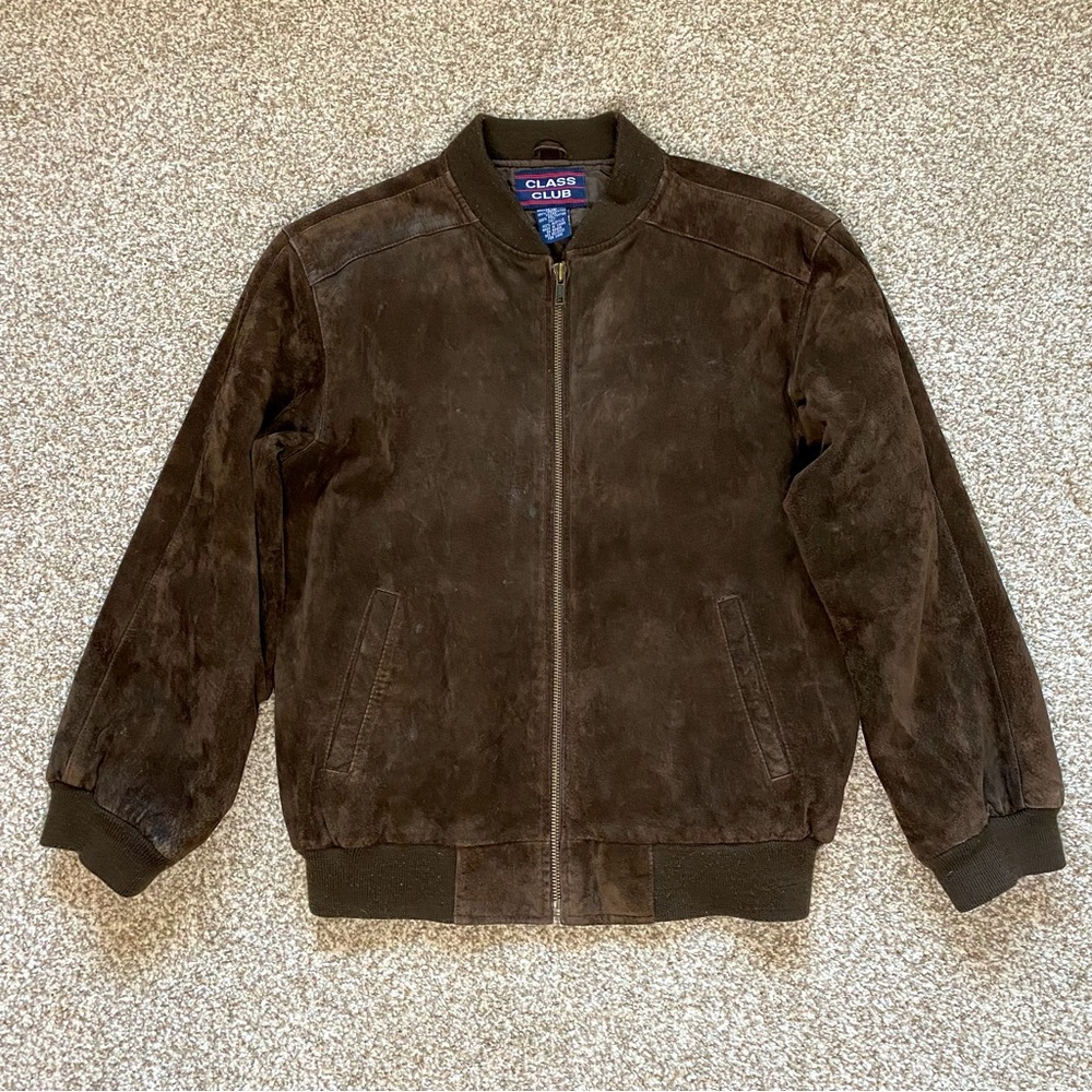 VINTAGE Class Club Suede Leather Bomber Jacket, Size Medium